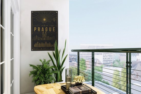 City View Prague affiche de jardin noir toile en vrac 40x60 cm - petit - toile de jardin / toile d'extérieur / Peintures pour l'extérieur (décoration de jardin)