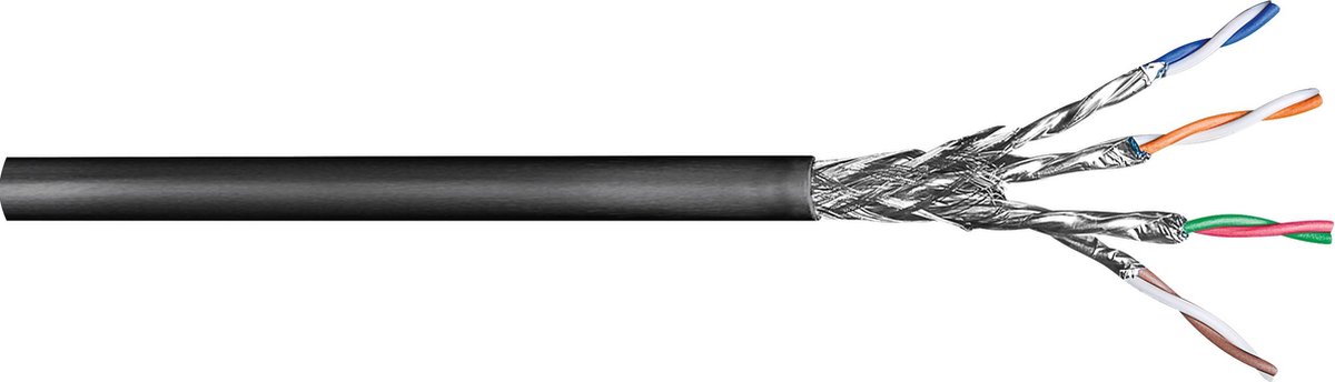 Goobay S/FTP CAT6 Gigabit outdoor netwerkkabel met vaste aders / zwart - 100 meter