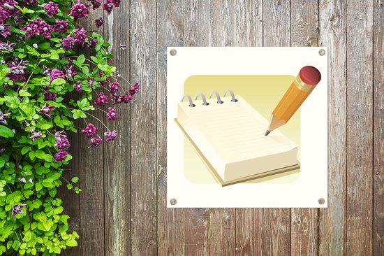 Une illustration d'un bloc-notes avec un crayon et une gomme à effacer affiche de jardin 50x50 cm - petit - Toile de jardin / Toile d'extérieur / Peintures pour l'extérieur (décoration de jardin)