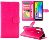 LuxeBass Hoesje geschikt voor Huawei Y6P - Bookcase Roze - portemonnee hoesje - telefoonhoes - gsm hoes - telefoonhoesjes