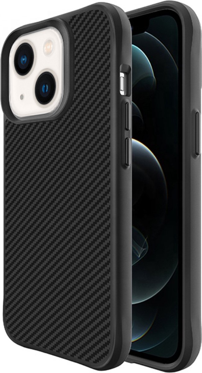 Smartphonica Carbon Fiber Hoesje voor iPhone 13 - Zwart geschikt voor iPhone 13