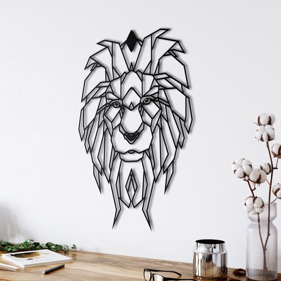 Décoration murale | Tête de Lion géométrique / Head de lion géométrique | Métal - Art mural | Décoration murale | Salle de séjour | Decor extérieur |Noir| 32x45cm