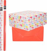 6x Rollen kraft inpakpapier happy birthday pakket - rood 200 x 70 cm - cadeau/verzendpapier