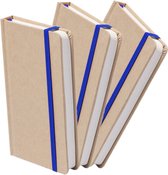Set van 3x stuks luxe schriften/notitieboekje blauw met elastiek A5 formaat - blanco paginas - opschrijfboekjes - 100 paginas