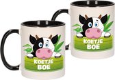 Set de 2 x tasse / mug cow boo - noir avec blanc - 300 ml en céramique - tasses vache