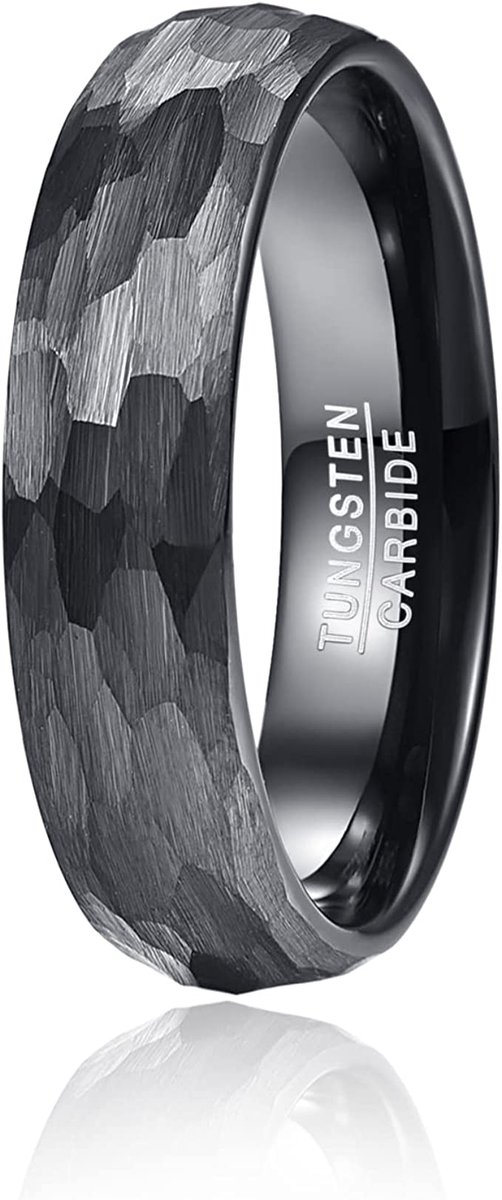 Ring heren en dames zwart hamerslag 6mm- Zwarte Ringen van Mauro Vinci - met Geschenkverpakking - maat 10