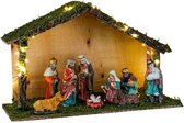 Verlichte kerststal met kerststal beeldjes 40 x 16 x 25,5 cm - Kerststalletjes/kerststallen met licht/verlichting