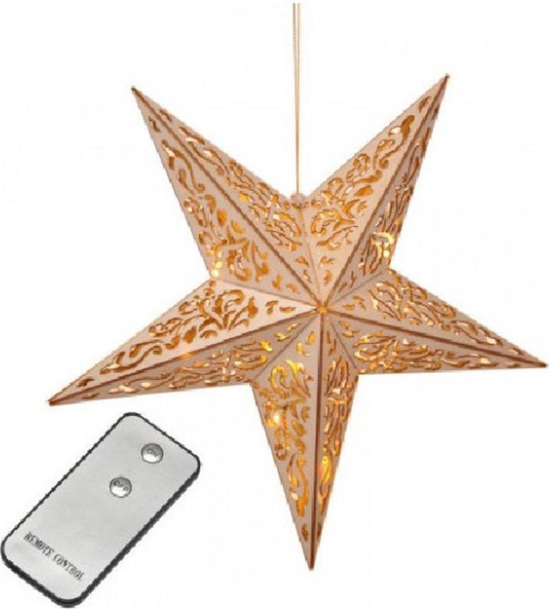 HI verlichte kerststerren - hout - 40 cm - hangdecoraties - kerstdecoratie - kerstversiering