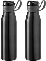 4x Stuks aluminium waterfles/drinkfles zwart met klepdop en handvat 650 ml - Sportfles - Bidon