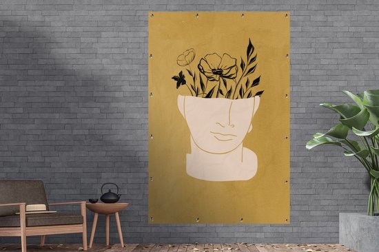 Décoration murale Fleurs - Visage - Bohème - Rétro - Abstrait - 120x180 cm - Poster jardin - Toile jardin - Poster extérieur