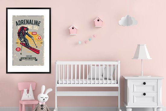 Cadre photo avec affiche - Ski - Sport - Vintage - Grijs - 80x120 cm - Cadre pour affiche