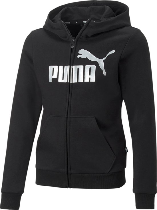 PUMA ESS+ Logo Full-Zip Hoodie FL G Meisjes Trui - Zwart - Maat 128