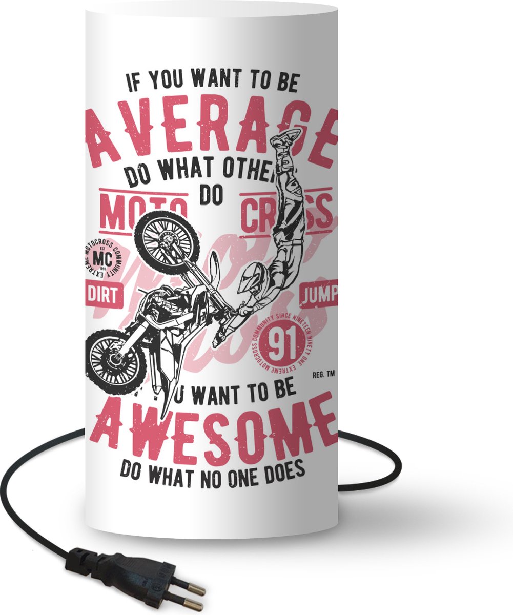 Lamp - Nachtlampje - Tafellamp slaapkamer - Mancave - Motor - Quotes - Vintage - 33 cm hoog - Ø15.9 cm - Inclusief LED lamp