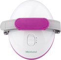 Wit medisana cellulite massager apparaat met paarse rand en grijze band, met aan/uit knop met standen 0, 1, 2.