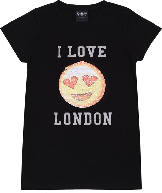 Zwart T-shirt met een emoticon, I Love London / 146
