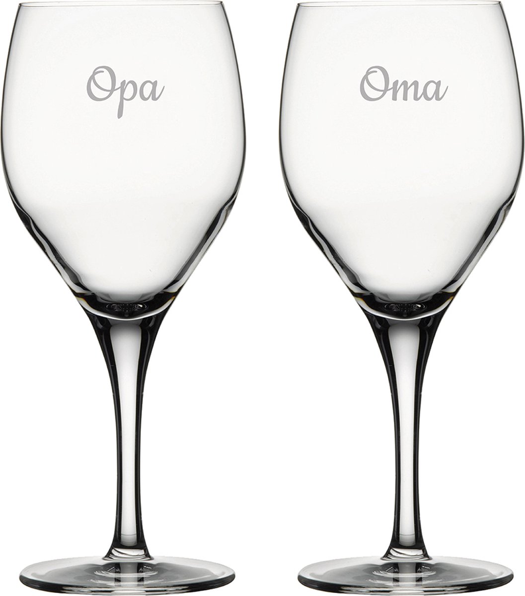 Gegraveerde Rode wijnglas 42,5cl Opa & Oma