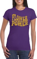 Toppers Paars Flower Power t-shirt met gouden letters dames - Sixties/jaren 60 kleding L