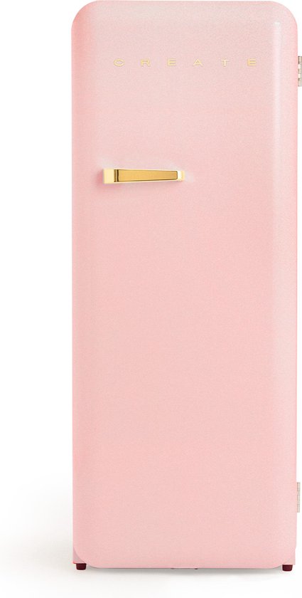 CREATE - Koelkast met vriezer - Capaciteit 281L - 3 verwisselbare planken - Handvat Gold - Pastel roze - RETRO FRIDGE