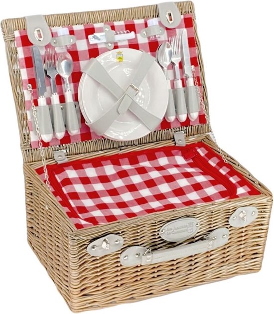 SÄNGER Borkum Picknickmand voor 4 personen, grote picknickmand met geïntegreerde tafel, koeltas, picknickkleed en servies, complete set SÄNGER Borkum Picknickmand voor 4 personen, grote picknickmand met geïntegreerde tafel, koeltas, picknickkleed en servies, complete set