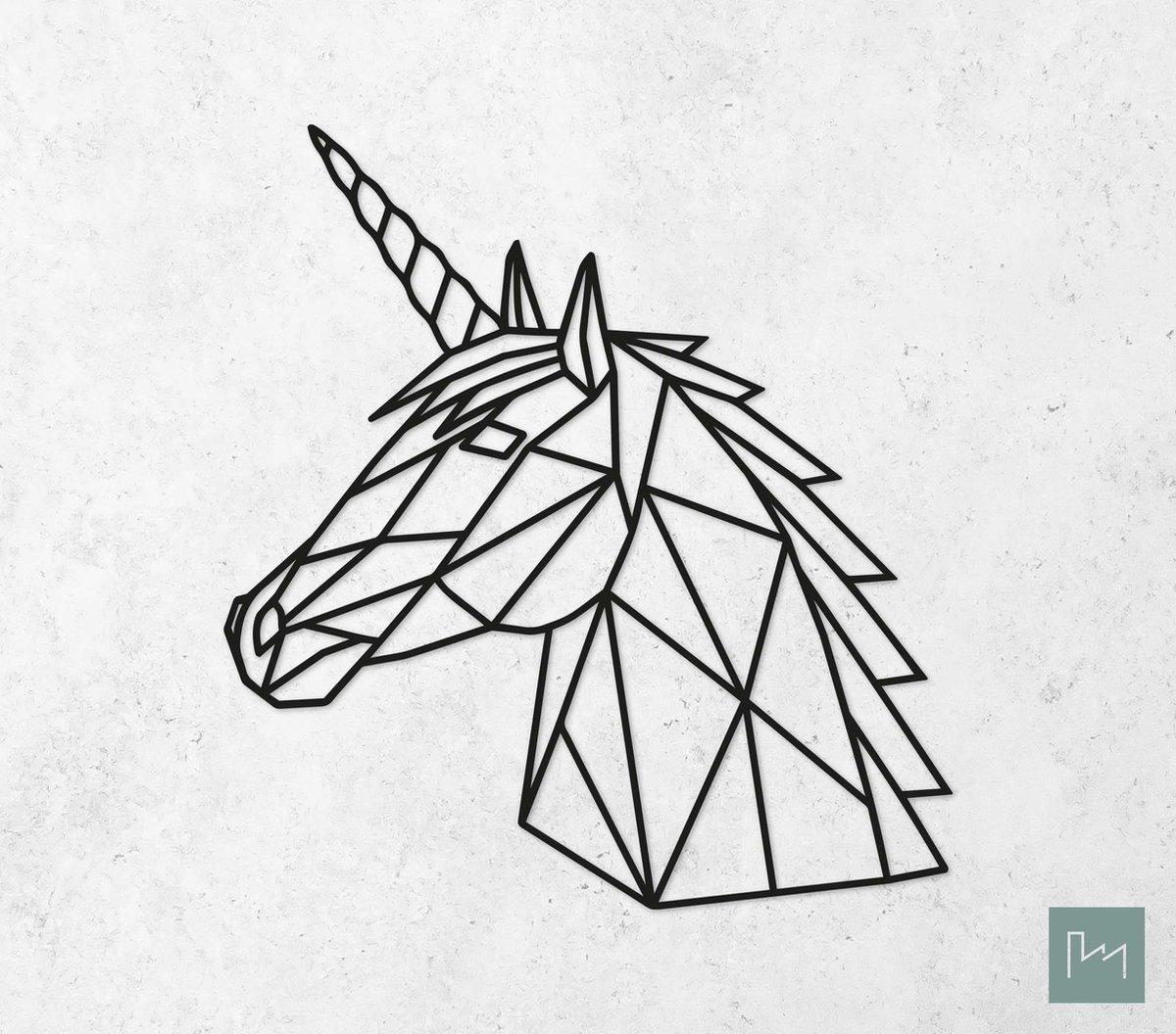 Laserfabrique Wanddecoratie - Geometrische Unicorn - Large - Zwart - Geometrische dieren en vormen - Houten dieren - Muurdecoratie - Line art - Wall art