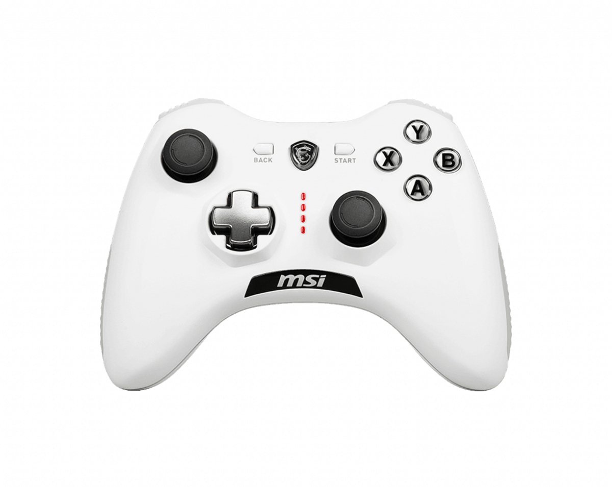 MSI Force GC20 V2 witte gaming-controller voor pc en Android, bedraad, met verstelbare D-pad-cover, dubbele vibratiemotoren, ergonomisch ontwerp en