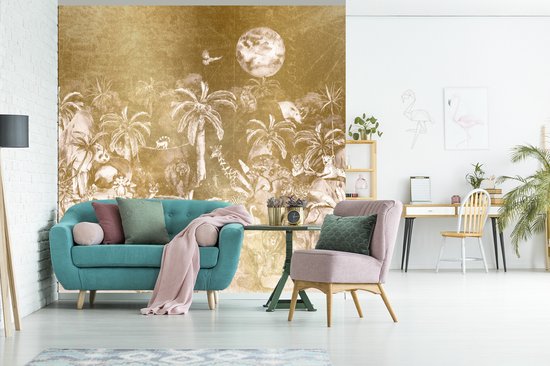 Papier peint chambre d'enfant - Papier peint photo Jungle - Goud - Enfants - Plantes - Animaux - Largeur 300 cm x hauteur 300 cm - Papier peint pour enfants
