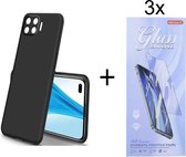 Hoesje Geschikt voor: Oppo A94 4G Silicone - Zwart + 3X Tempered Glass Screenprotector - ZT Accessoires