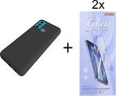 Hoesje Geschikt voor: Motorola Moto G60s Silicone - Zwart + 2X Tempered Glass Screenprotector - ZT Accessoires