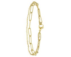 Lucardi Dames Gerecycled stalen goldplated armband dubbel - Armband - Staal - Goudkleurig - 20 cm
