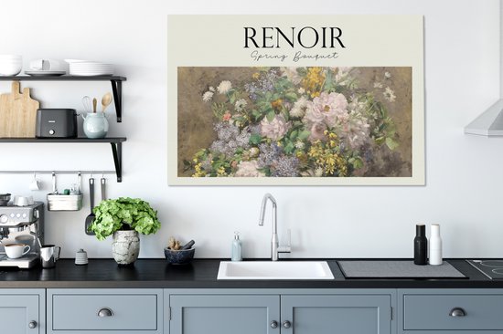 Canvas - Canvas schilderij - Bloemen boeket - Bloemen - Vaas - Delftsblauw - Renoir - Canvas schildersdoek - Oude meesters - 140x90 cm