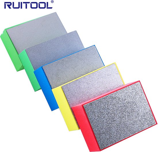 RUITOOL Schuurblok set van 5 - Schuurblokje - Diamant schuurblok - Schuurpad - Polijstspons - K60 - K100 - K200 - K400 - K600 - RUITOOL