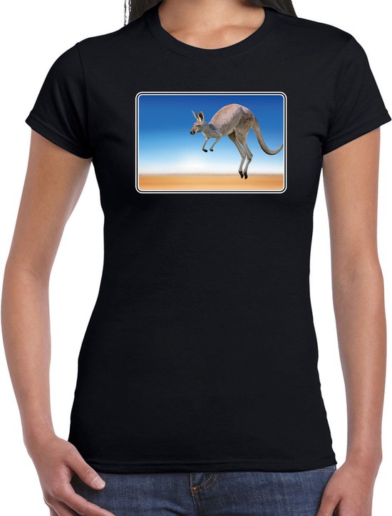 Dieren shirt kangoeroes foto - zwart - dames - Australische dieren/ kangoeroe cadeau t-shirt / kleding XXL