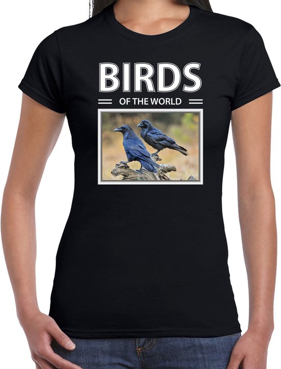 Dieren foto t-shirt Raaf - zwart - dames - birds of the world - cadeau shirt Raven  liefhebber M