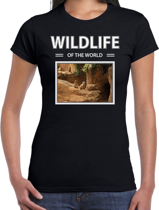 Dieren foto t-shirt Stokstaartje - zwart - dames - wildlife of the world - cadeau shirt stokstaartjes liefhebber XL
