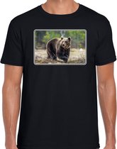 Dieren shirt met beren foto - zwart - voor heren - natuur / beer cadeau t-shirt - kleding L