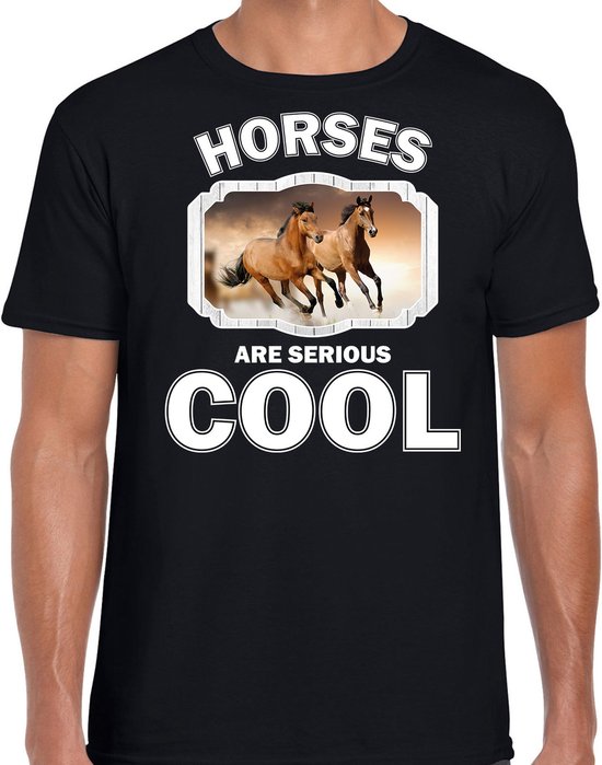 Dieren paarden t-shirt zwart heren - horses are serious cool shirt - cadeau t-shirt bruin paard/ paarden liefhebber XXL