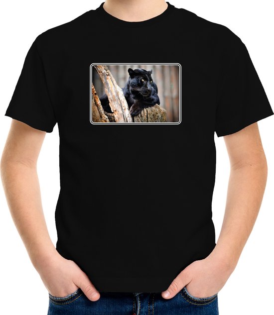Dieren shirt met panters foto - zwart - voor kinderen - natuur / zwarte panter cadeau t-shirt 146/152