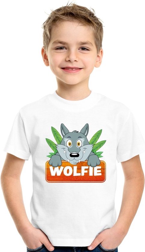 Wolfie de wolf t-shirt wit voor kinderen - unisex - wolven shirt - kinderkleding / kleding 134/140