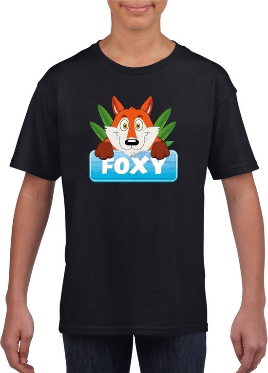 Foxy de vos t-shirt zwart voor kinderen - unisex - vossen shirt - kinderkleding / kleding 134/140