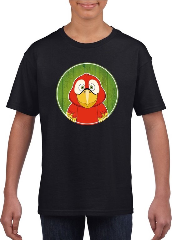 Kinder t-shirt zwart met vrolijke papegaai print - papegaaien shirt - kinderkleding / kleding 158/164