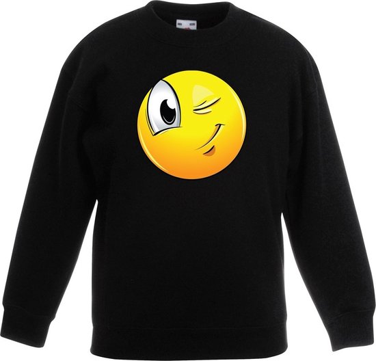 emoticon/ emoticon sweater knipoog zwart kinderen 122/128