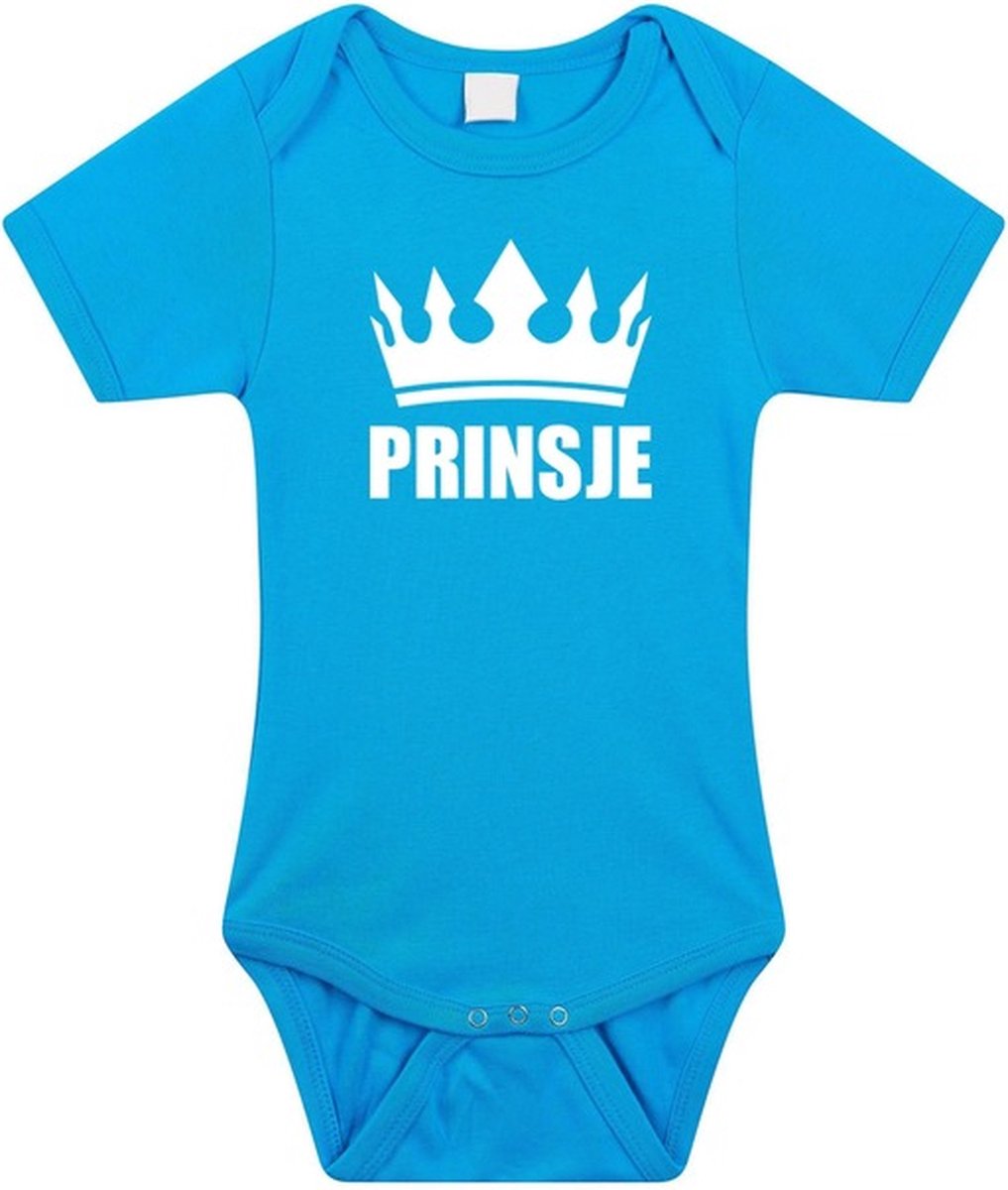 Prinsje met kroon baby rompertje blauw jongens - Kraamcadeau - Babykleding 68