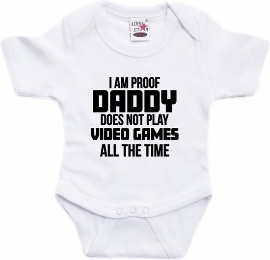 Preuve papa ne joue pas seulement à des jeux texte bébé barboteuse blanc garçons et filles - Cadeau de maternité / cadeau Vaderdag amateur de jeux 56 (1-2 mois)