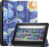 Tablet hoes geschikt voor Amazon Fire 7 (2022) tri-fold hoesje - book case met auto/wake functie - Sterrenhemel