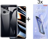 Hoesje Geschikt voor: Oppo Find X5 Silicone Transparant + 3X Tempered Glass Screenprotector - ZT Accessoires