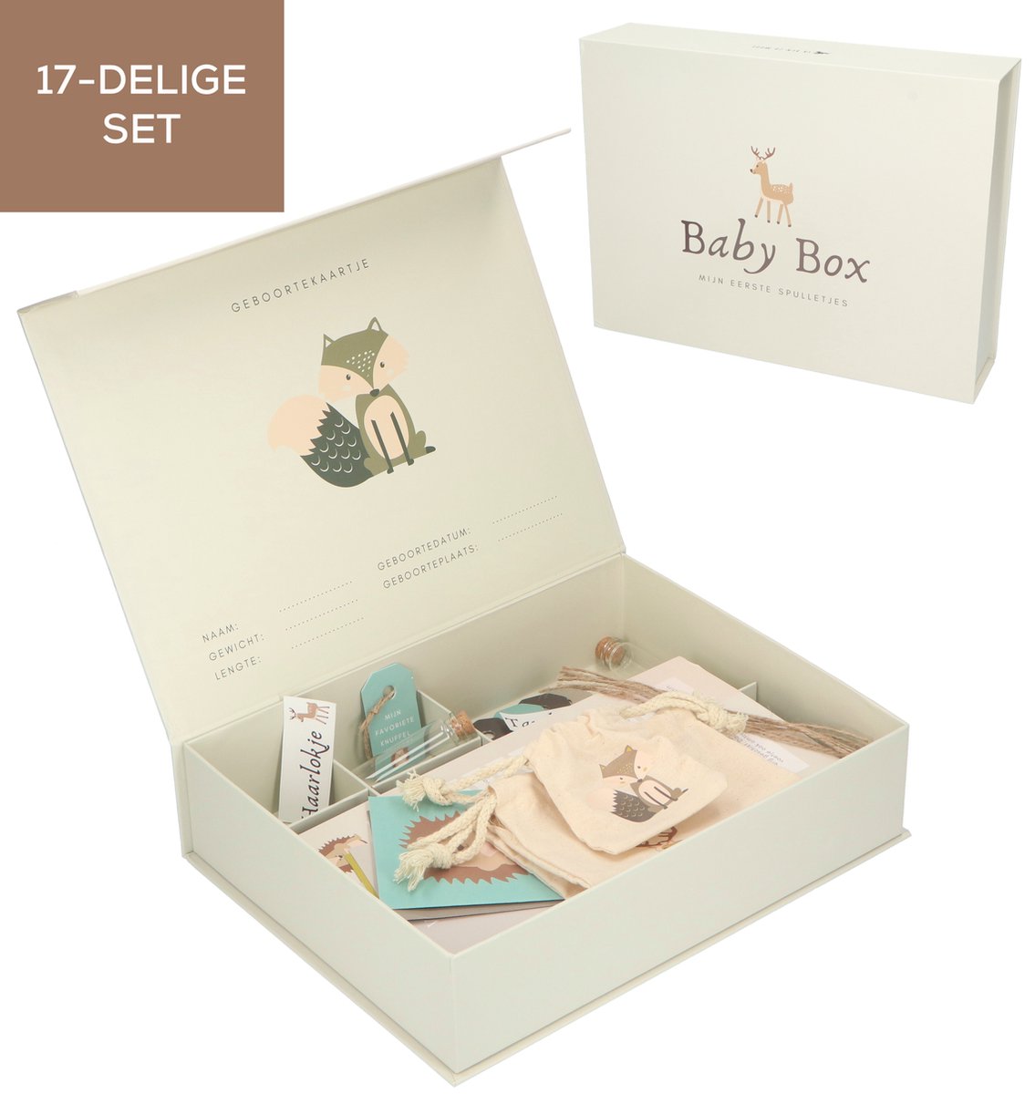 Ik Ben Zo Mooi Baby Memory Box Herinneringsdoos een prachtige Baby Geschenkset, Babyshower en Kraamcadeau – 18-delig – 30 x 20 x 9 cm – Lichtgroen/zand