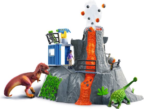 schleich DINOSAURUS - De Grote Vulkaan Expeditie - Kinderspeelgoed - Dino Speelgoed - T-Rex, Ankylosaurus en Uitbarstende Vulkaan - 36 Onderdelen - Schleich