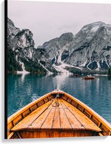 WallClassics - Toile - Bateau en bois vers Montagnes - 75x100 cm Tableau sur toile (Décoration murale sur toile)