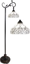 Tiffany Vloerlamp 152 cm Bruin Beige Glas Staande Lamp Glas in Lood Tiffany Lamp