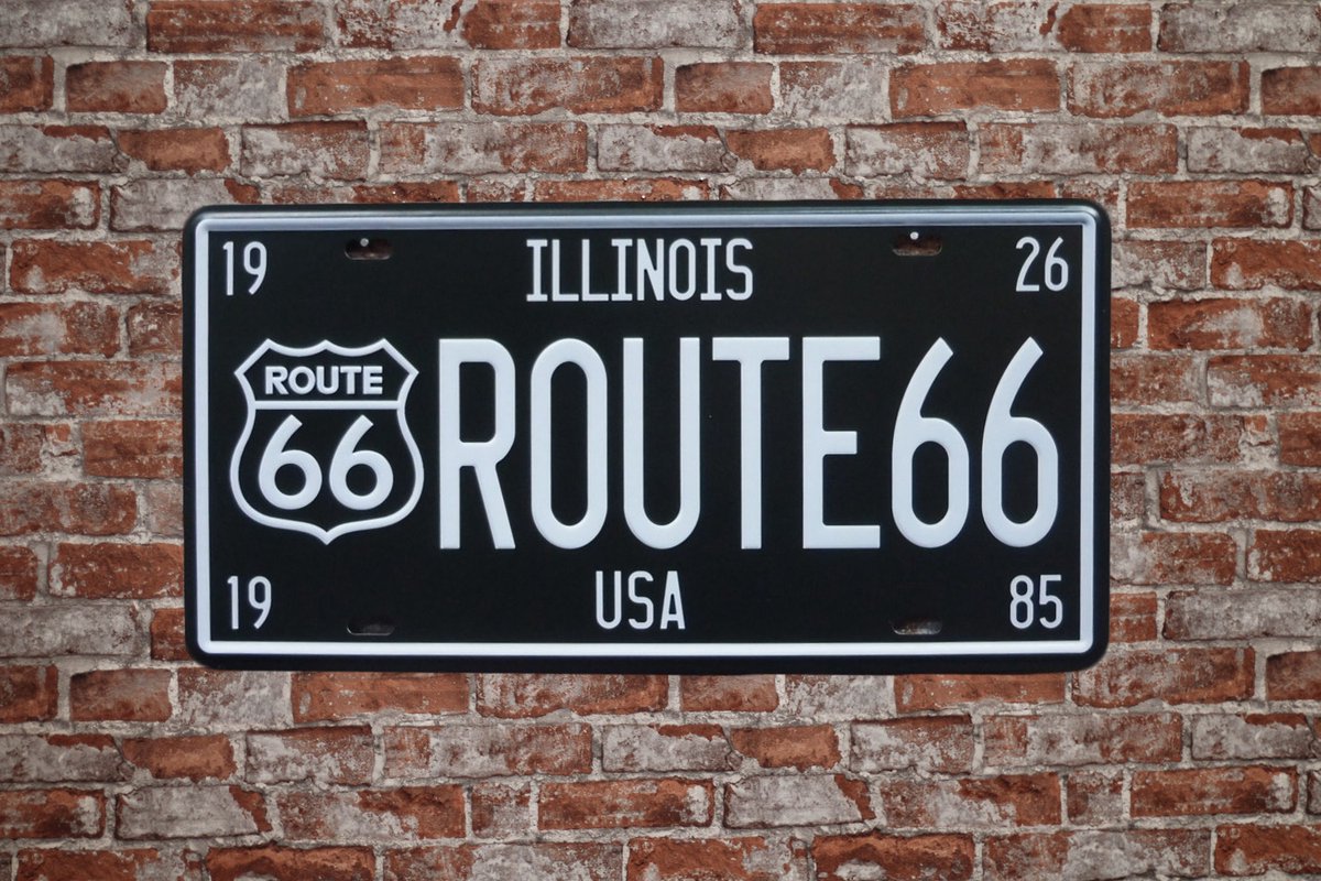 Cave & Garden Wandbord - Route 66 Illinois - Muurplaat - Metalen wandbord - Mancave decoratie - Metalen borden - Metal sign - Tekstbord - Wandborden - Wand Decoratie - Cave & Garden zwart/Wit